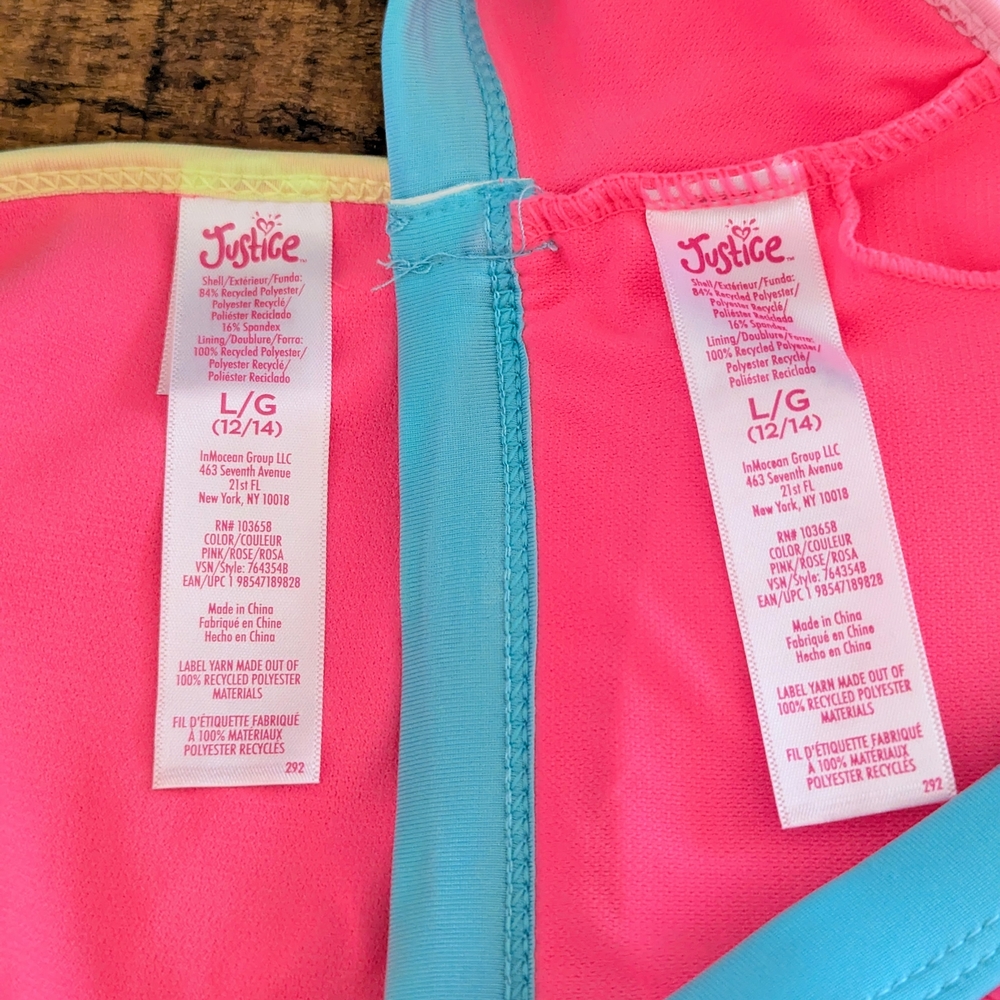 Justice Girls Two-Piece Bikini with Cross Back Straps Pink Punch Size Large NWT - Picture 4 of 10